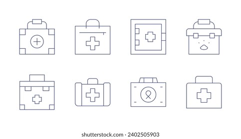 First aid icons. Editable stroke. Containing animal aid, aid kit, first aid kit, medicine cabinet, medical kit.