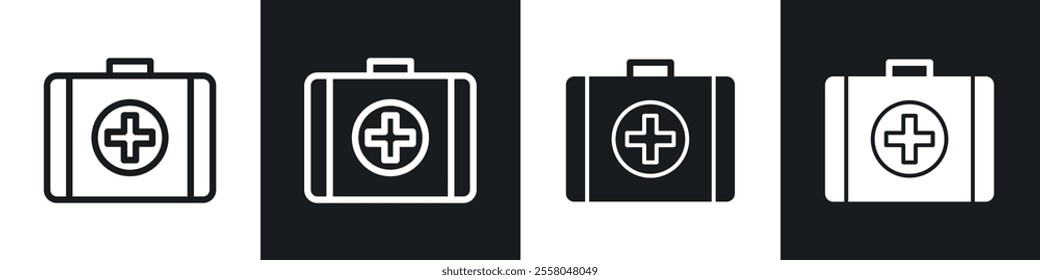First aid icons pack in black and white filled and outlined versions.