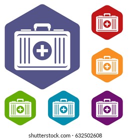 First aid icons set hexagon isolated vector illustration