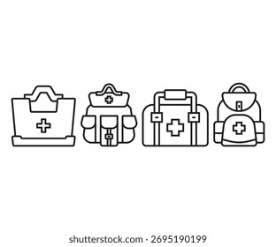 Ilustración vectorial del icono de la línea del cabrito y del bolso de los primeros auxilios
