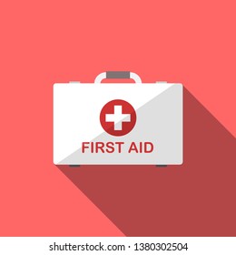 First Aid Kid Icon Healthcare, hospital and medical diagnostics. vector illustration in flat long shadpw style