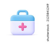 First aid kit, ambulance emergency box, medical help suitcase. Healthcare, emergency concept. 3d vector icon. Cartoon minimal style.