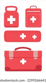 First aid kit, ambulance emergency box, medical help suitcase. Healthcare, emergency concept. 3d vector icon. Cartoon minimal style.
