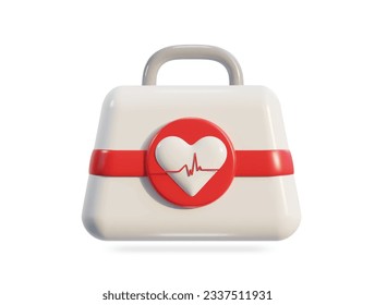 First aid kit, ambulance emergency box, medical help suitcase. Healthcare, emergency concept. 3d vector