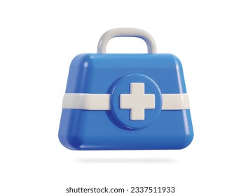 First aid kit, ambulance emergency box, medical help suitcase. Healthcare, emergency concept. 3d vector