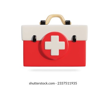 First aid kit, ambulance emergency box, medical help suitcase. Healthcare, emergency concept. 3d vector