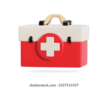 First aid kit, ambulance emergency box, medical help suitcase. Healthcare, emergency concept. 3d vector