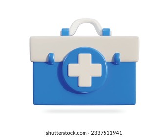First aid kit, ambulance emergency box, medical help suitcase. Healthcare, emergency concept. 3d vector