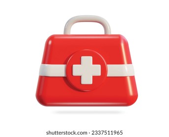 First aid kit, ambulance emergency box, medical help suitcase. Healthcare, emergency concept. 3d vector