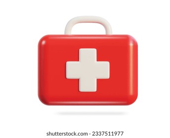 First aid kit, ambulance emergency box, medical help suitcase. Healthcare, emergency concept. 3d vector