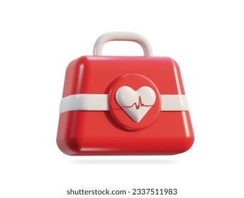 First aid kit, ambulance emergency box, medical help suitcase. Healthcare, emergency concept. 3d vector