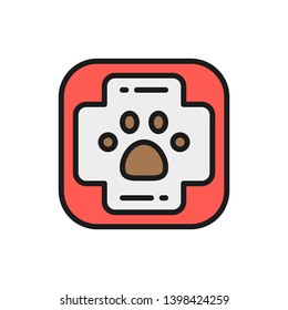First aid kit for animals flat color icon.