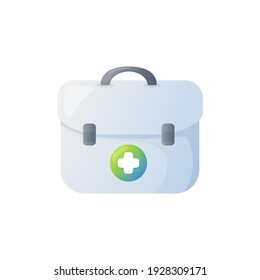 Icono de la bolsa del kit de primeros auxilios. Colorida ilustración de la bolsa médica aislada en blanco. 