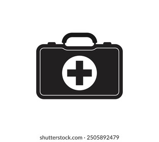 First aid kit bag icon with plus sign. Medical aid sign, health cross medical symbol, medicine emergency illustration icon, safety design. Icon for website design, logo, app, and ui. Vector eps10