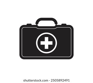 First aid kit bag icon with plus sign. Medical aid sign, health cross medical symbol, medicine emergency illustration icon, safety design. Icon for website design, logo, app, and ui. Vector eps10