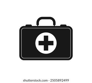 First aid kit bag icon with plus sign. Medical aid sign, health cross medical symbol, medicine emergency illustration icon, safety design. Icon for website design, logo, app, and ui. Vector eps10
