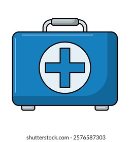 First aid kit bag icon flat vector illustration, emergency medicine box clip art, medical briefcase clipart image