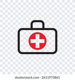 First aid kit bag icon with plus sign. Medical aid sign, health cross medical symbol, medicine emergency illustration icon