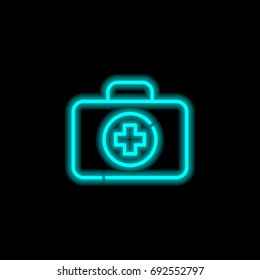 First aid kit blue glowing neon ui ux icon. Glowing sign logo vector