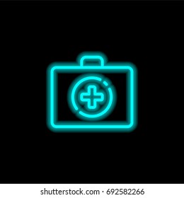 First aid kit blue glowing neon ui ux icon. Glowing sign logo vector