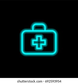 First aid kit blue glowing neon ui ux icon. Glowing sign logo vector
