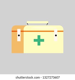 First aid kit. Box, ambulance, emergency. Camping concept. Vector illustration can be used for topics like medical help, safety, accident