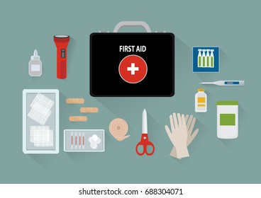 First Aid Kit Box Medical Equipment Stock Vector (Royalty Free ...