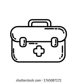 First aid kit box flat line icon. Medicine chest with white cross camping or hiking healthcare element vector stock isolated image on white background. Glyph pictogram for web, mobile and infographics