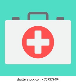 First aid kit box flat icon, medicine and healthcare, medical case sign vector graphics, a colorful solid pattern on a cyan background, eps 10.