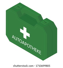Caja del kit de primeros auxilios aislada en el vector de visión isométrica de fondo blanco