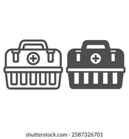 First aid kit box line and solid icon, emergency service concept. Vector graphics. Medicine staff container sign on white background, outline style icon for mobile or web design