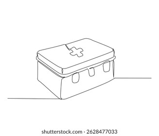 First aid kit box outline illustration. Continuous line drawing of medical box.