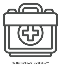 First aid kit briefcase line icon, medicine, labor safety concept. Vector graphics. Bag with medical staff sign on white background, outline style icon for mobile or web design