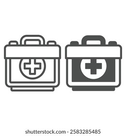 First aid kit briefcase line and solid icon, medicine, labor safety concept. Vector graphics. Bag with medical staff sign on white background, outline style icon for mobile or web design