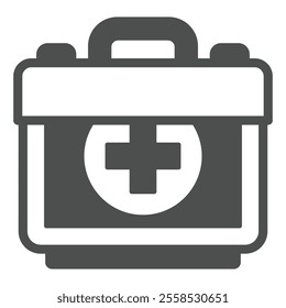 First aid kit briefcase solid icon, medicine, labor safety concept. Vector graphics. Bag with medical staff sign on white background, glyph style icon for mobile or web design