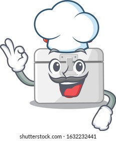 First aid kit cartoon character wearing costume of chef and white hat