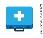 first aid kit, case with medical emblem, box for medications, suitcase with tools for first aid, flat vector illustration