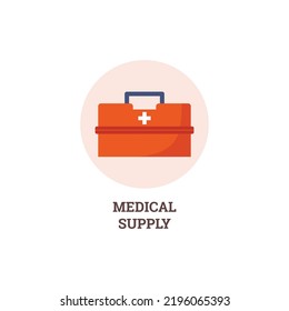 First Aid Kit Case With Medical Supplies Flat Vector Illustration Isolated On White Background. Medical Equipments With Medical Cross For Emergency Help.