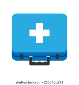 first aid kit, case with medical emblem, box for medications, suitcase with tools for first aid, flat vector illustration