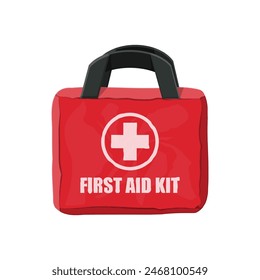 First aid kit. Cloth bag for medicine. Healthcare, hospital and medical diagnostics. Urgency and emergency services. Vector illustration in flat style