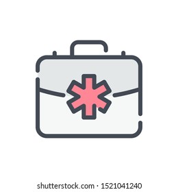 First aid kit color line icon. Medical equipment case vector outline colorful sign.