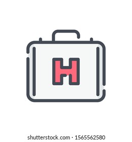 First aid kit color line icon. Medical equipment case vector outline colorful sign.