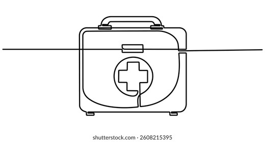 First Aid Kit continuous line drawing with color shapes, Continuous one line drawing of first aid box kit vector illustration, one line drawing of medical bag, Pro vector. pro vector illustration. 