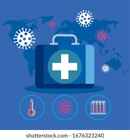 first aid kit for coronavirus 2019 assistance vector illustration design