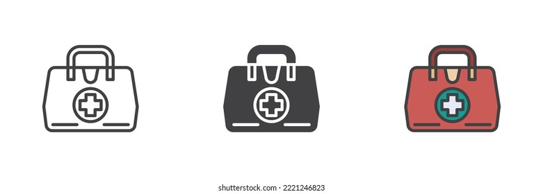 First aid kit different style icon set. Line, glyph and filled outline colorful version, outline and filled vector sign. Symbol, logo illustration. Vector graphics