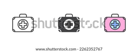 First aid kit different style icon set. Line, glyph and filled outline colorful version, outline and filled vector sign. Symbol, logo illustration. Vector graphics