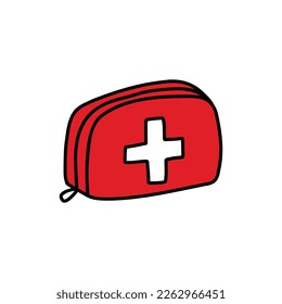 first aid kit doodle icon, vector illustration