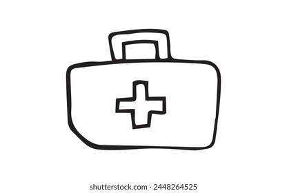 first aid kit. Doodle. on a white background. black lines.