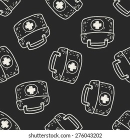 First aid kit doodle seamless pattern background