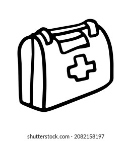 First aid kit in doodle style. Isolated vector.